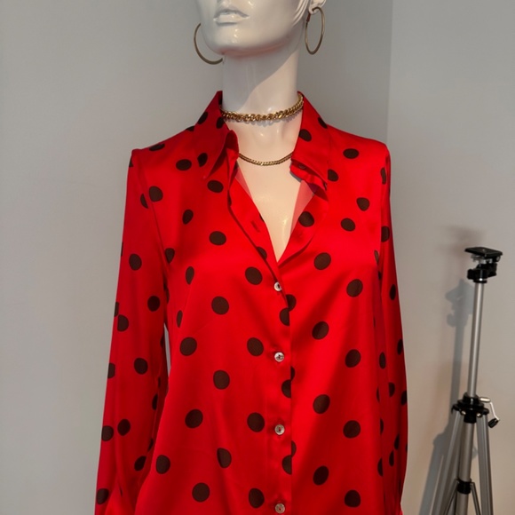 Zara red satin polka dot blouse - Picture 6 of 7